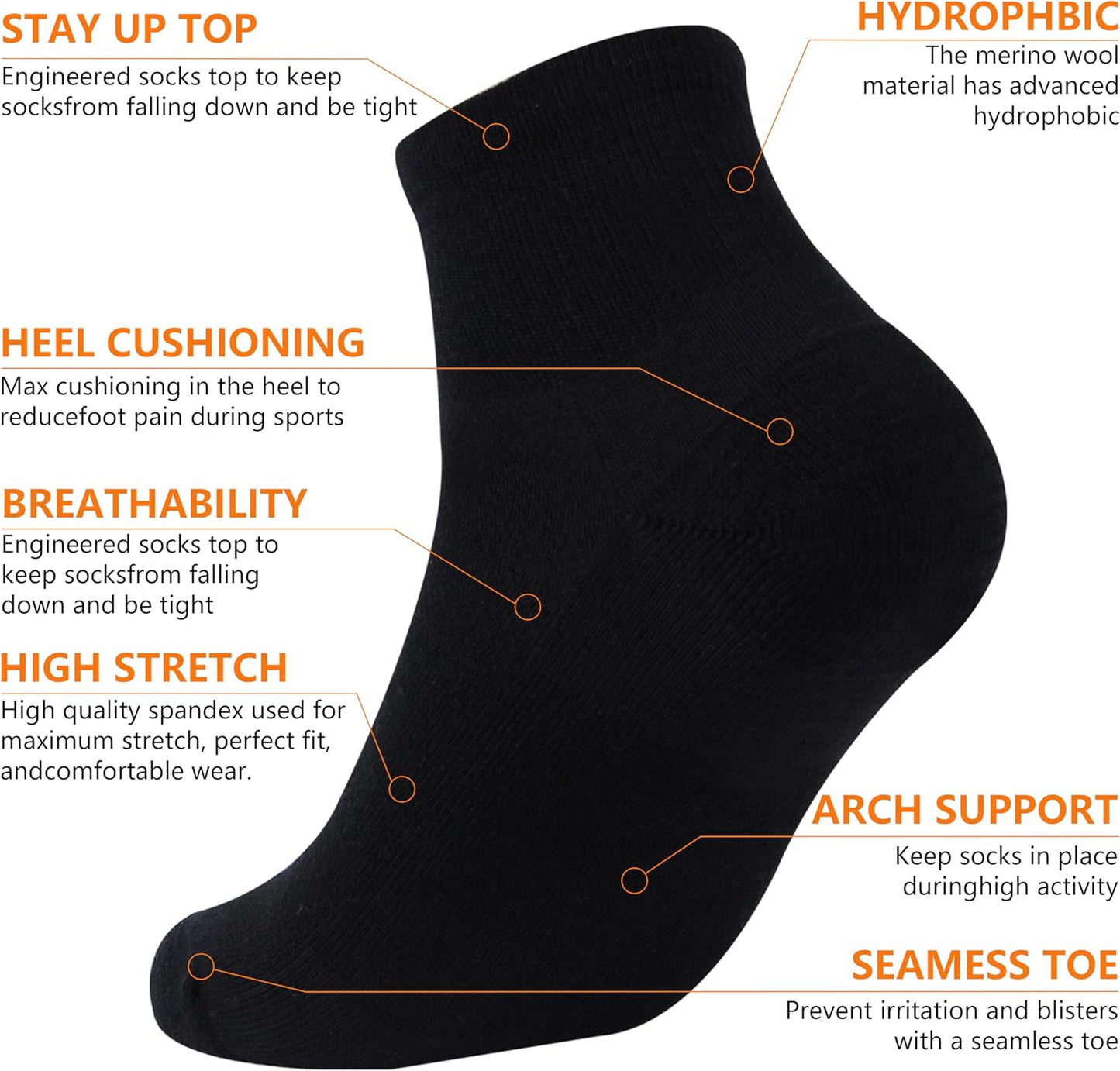Merino Wool Ankle Socks, Men'S Women'S 90% Wool Athletic Thin Running Moisture Wicking Socks, 3 Pairs