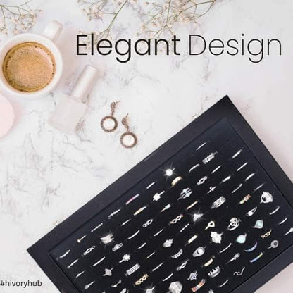 100 Slots Ring Storage Display Box with Transparent Lid ~ Ring Holder Showcase for Store Display, Jewelry Show & Home ~ Jewelry Tray Organizer (Black)