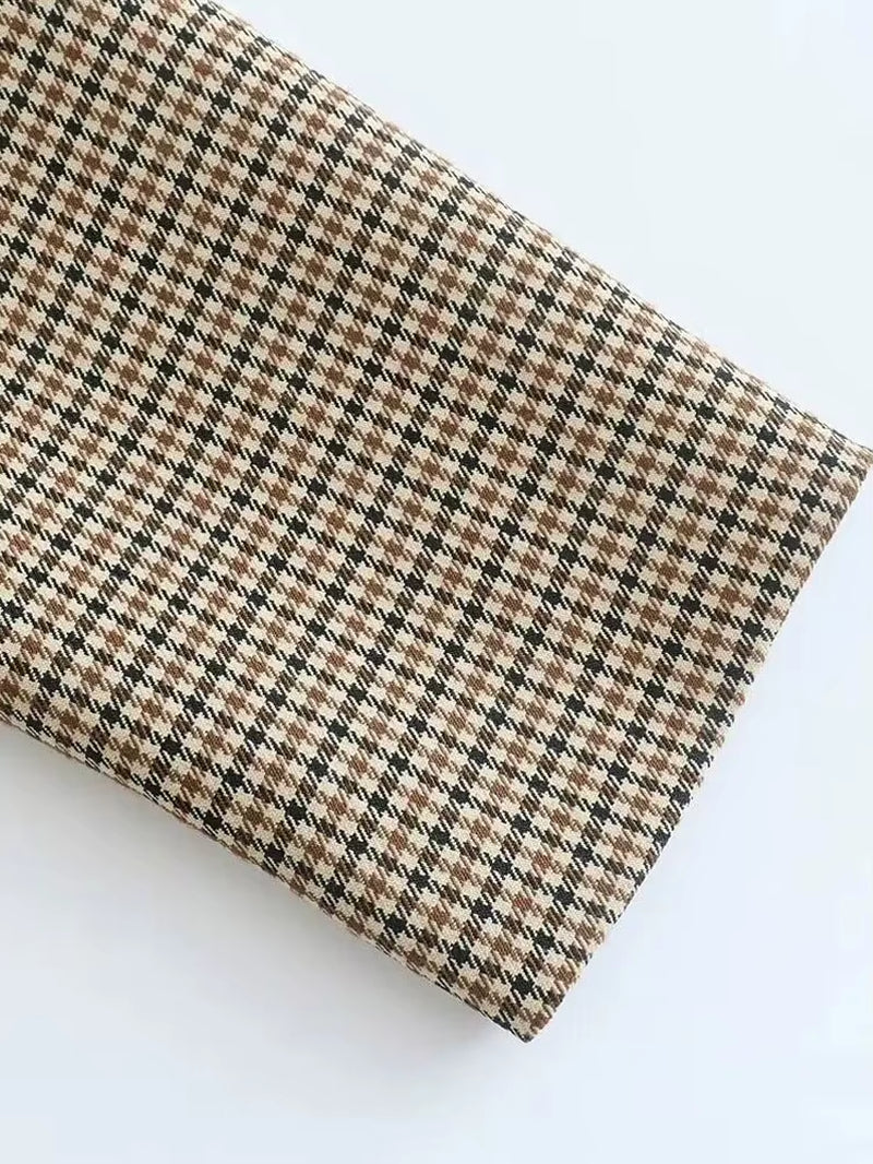 Women Fashion Double Breasted Plaid Blazer Coat Vintage Long Sleeve Flap Pockets Female Outerwear Chic Vestes Femme