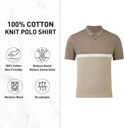 Men'S Cotton Polo Shirt Short Sleeve Knit Business Classic Fit Shirts Khaki S